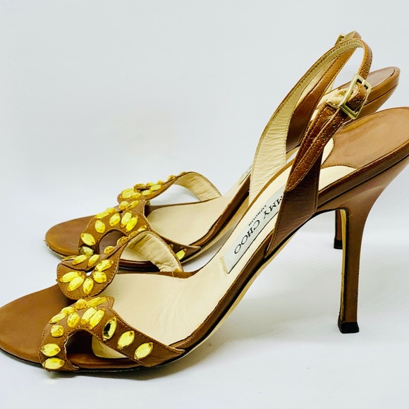 Jimmy Choo Brown Embellished Slingback Sandals - Picture 4 of 16